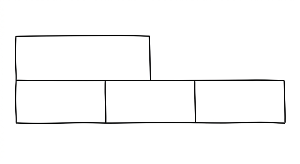 A comparison bar model. A short single bar sits above a longer bar made of three equal segments, both lined up at the left edge.