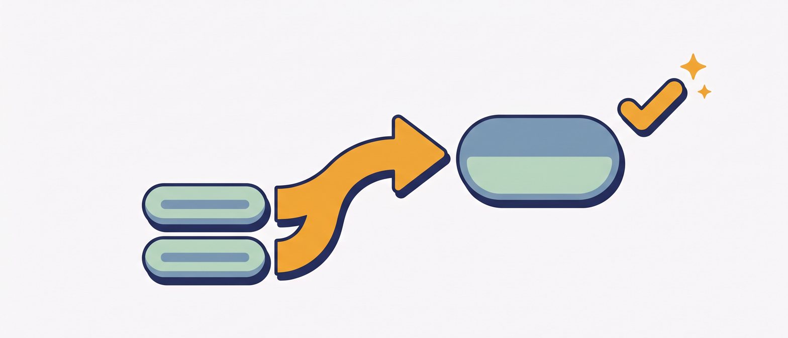 Two sentences transforming into one, joined by an arrow