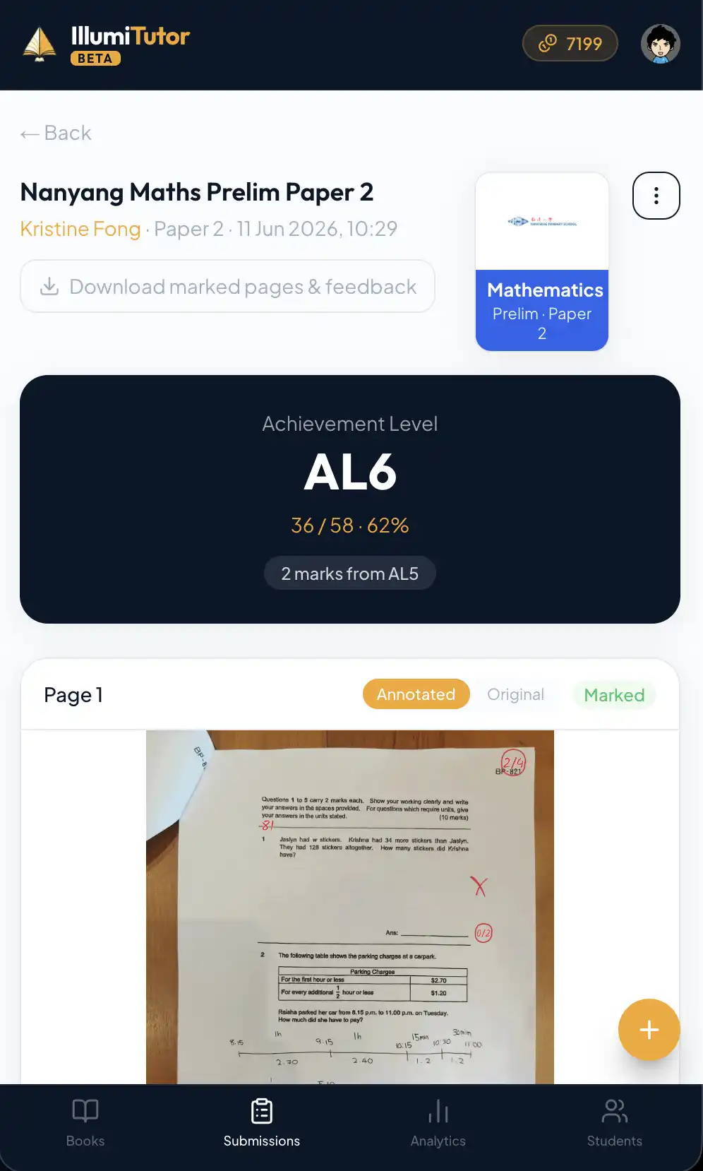 Per-question feedback on a marked submission