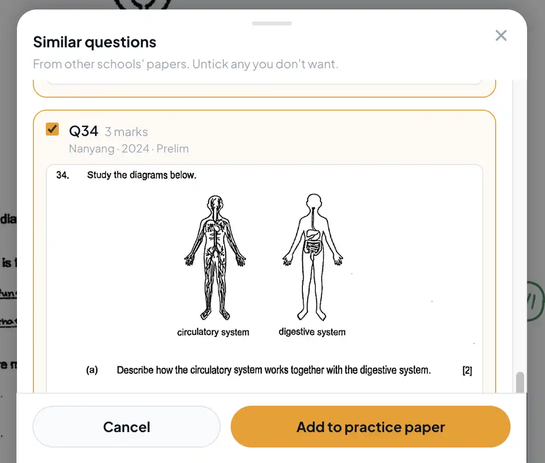 Similar questions from other schools' papers, ready to add to a practice paper
