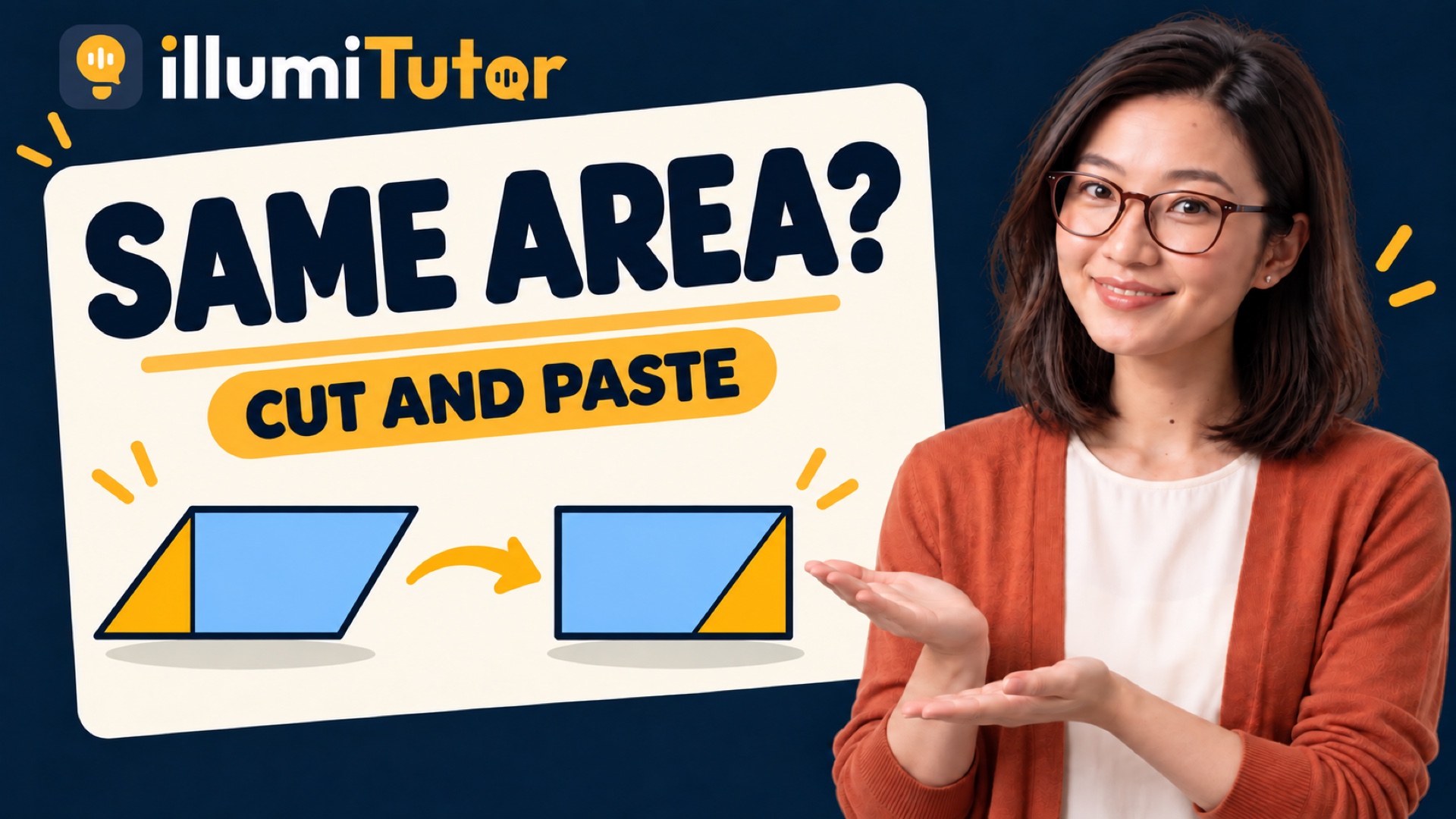 IllumiTutor video lesson thumbnail for Cut and Paste: Rearrange Shapes to Find Area