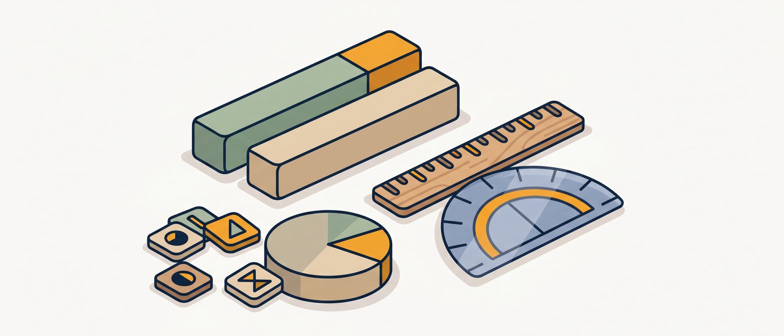 Bar models, a ruler, a protractor, a pie chart and number tiles