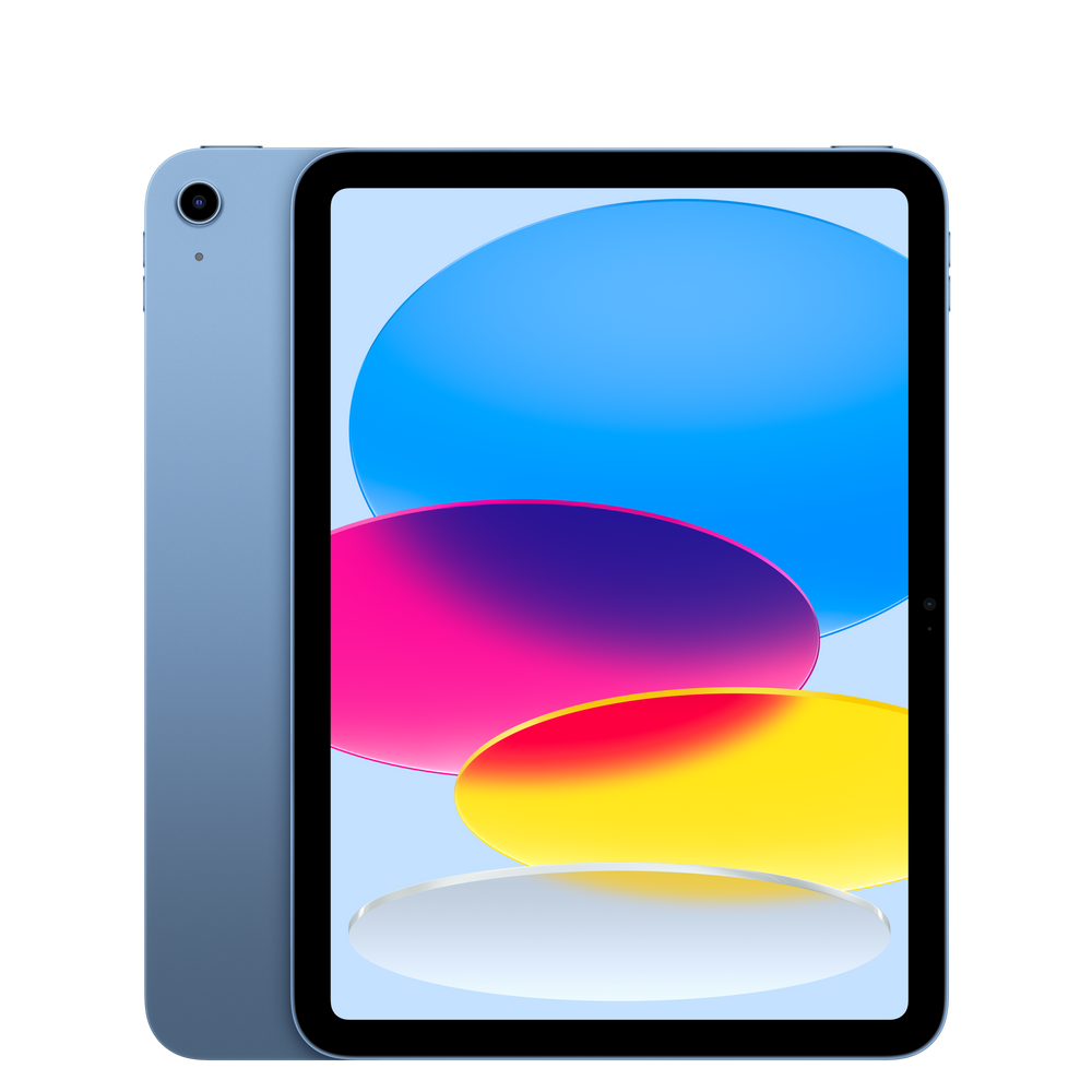 Apple iPad 11-inch (A16) in blue, front and back